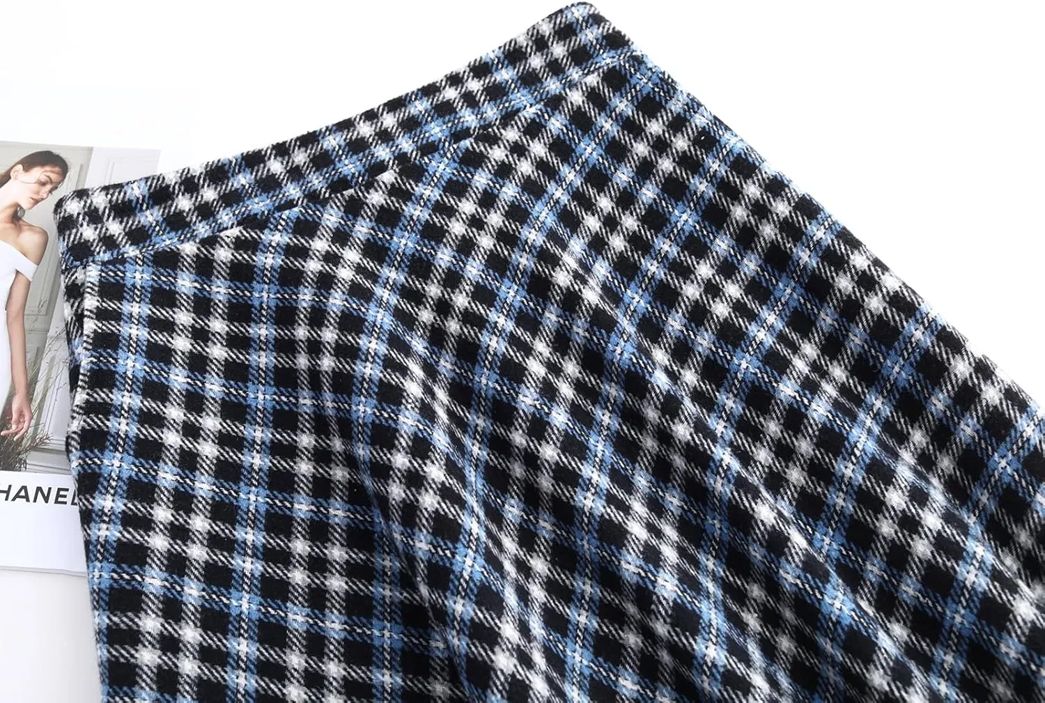 Women's Winter High Waist Plaid Long Skirt Slim A-line Elegant Midi Skirt with Pocket