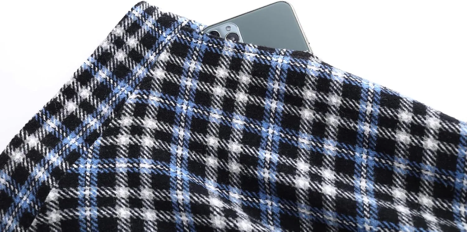 Women's Winter High Waist Plaid Long Skirt Slim A-line Elegant Midi Skirt with Pocket