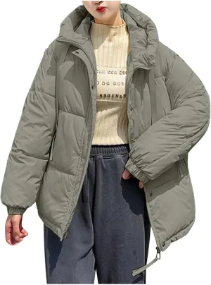 Women's Winter Oversized Puffer Jacket Longline Hoodie Zippered Mock Neck Outwear Coats Quilted Warm Padded down Coat