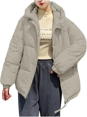 Women's Winter Oversized Puffer Jacket Longline Hoodie Zippered Mock Neck Outwear Coats Quilted Warm Padded down Coat