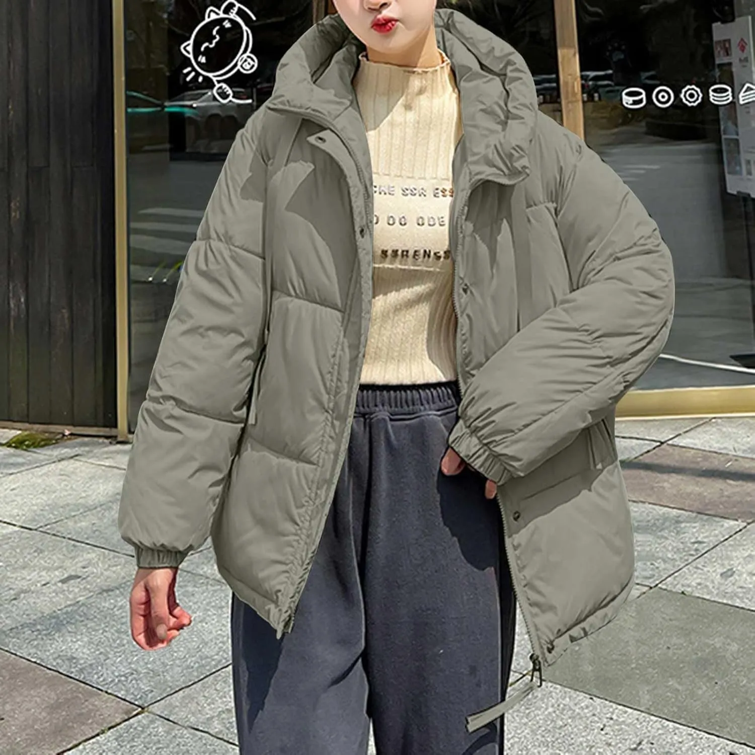 Women's Winter Oversized Puffer Jacket Longline Hoodie Zippered Mock Neck Outwear Coats Quilted Warm Padded down Coat