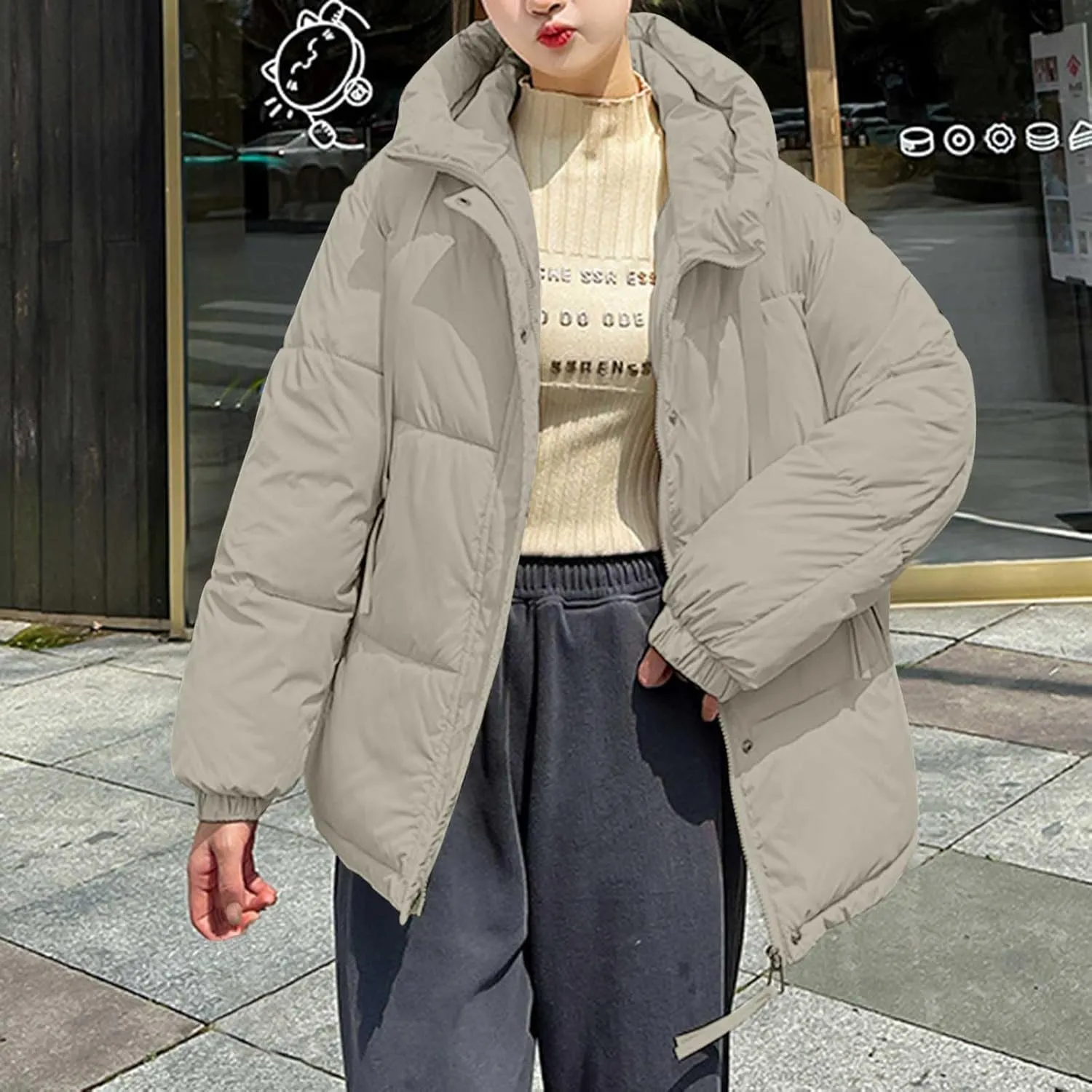 Women's Winter Oversized Puffer Jacket Longline Hoodie Zippered Mock Neck Outwear Coats Quilted Warm Padded down Coat