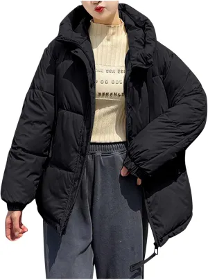 Women's Winter Oversized Puffer Jacket Longline Hoodie Zippered Mock Neck Outwear Coats Quilted Warm Padded down Coat