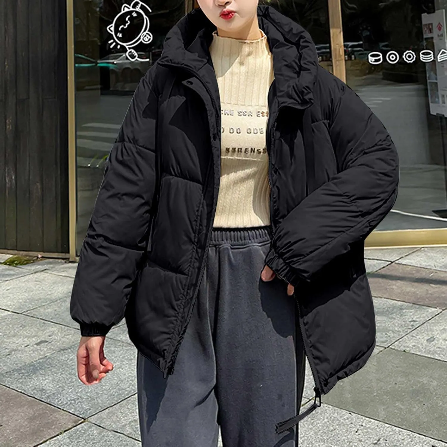 Women's Winter Oversized Puffer Jacket Longline Hoodie Zippered Mock Neck Outwear Coats Quilted Warm Padded down Coat