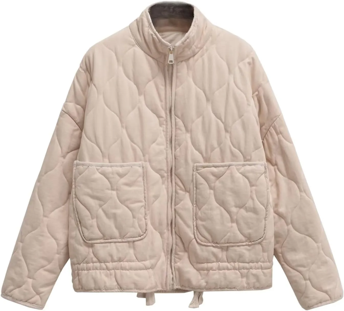 Women's Y2K Vintage Puffer Quilted Cotton Padded Jacket Grunge Stand Collar Zipper Coat Aesthetics Long Sleeve Top