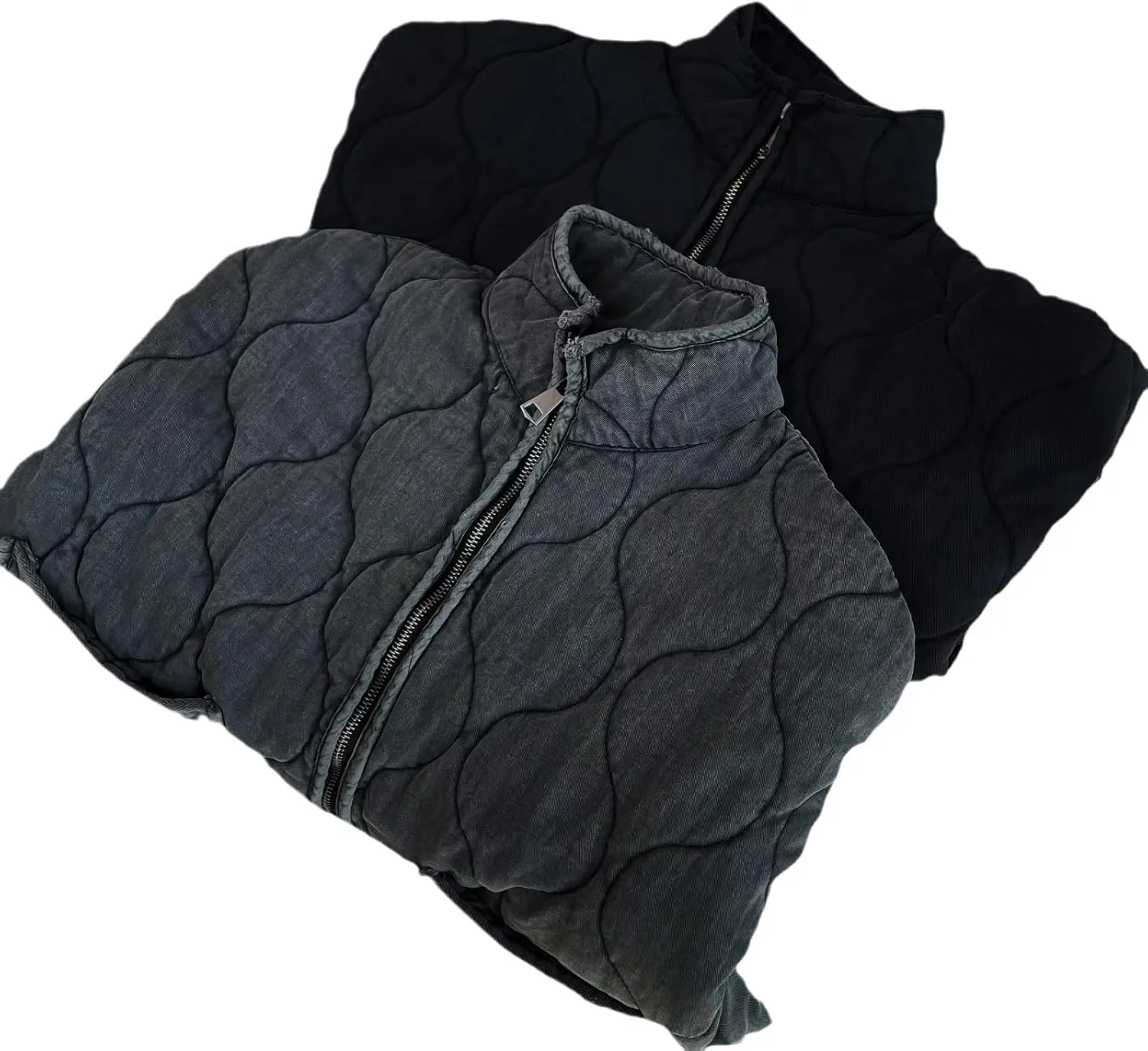 Women's Y2K Vintage Puffer Quilted Cotton Padded Jacket Grunge Stand Collar Zipper Coat Aesthetics Long Sleeve Top