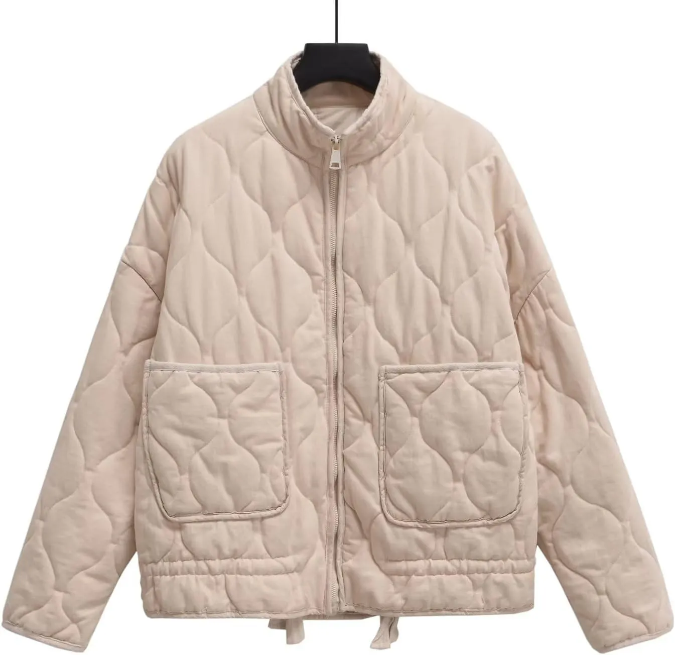 Women's Y2K Vintage Puffer Quilted Cotton Padded Jacket Grunge Stand Collar Zipper Coat Aesthetics Long Sleeve Top