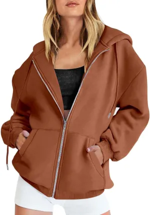 Womens Zip Up Hoodies Long Sleeve Sweatshirts Fall Outfits Oversized Sweaters Casual Fashion Y2K Jackets