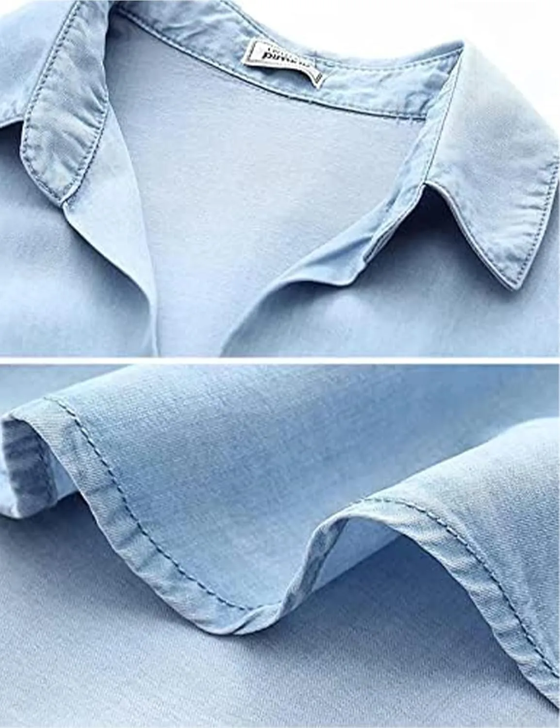 Wyeysyt Womens Chambray Shirt Denim Blue Button Down Jean Shirt Oversized Denim Tops Soft Tencel Casual 3/4 Sleeve Jacket
