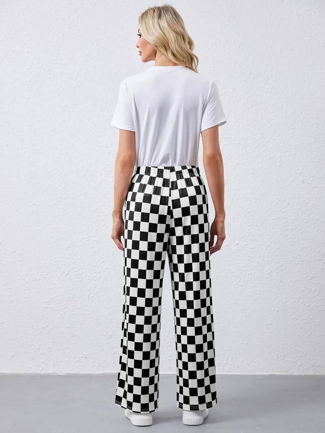 YKR Checkered Pants Women Casual Loose Wide Leg Straight Lounge Comfy Y2K Gingham Pants with Pockets