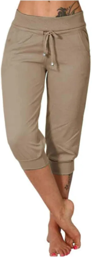 Yoga Capri Pants for Women High Waisted Drawstring Joggers Stretch Lightweight Casual Hiking Cropped Pants with Pocket