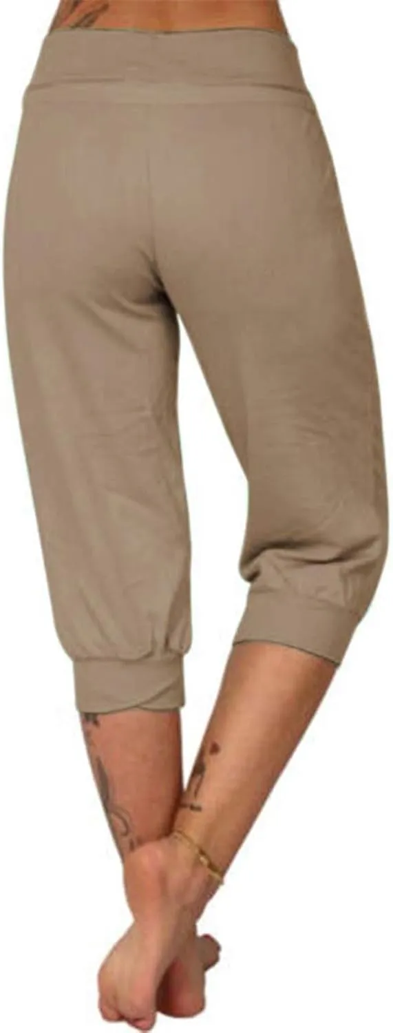 Yoga Capri Pants for Women High Waisted Drawstring Joggers Stretch Lightweight Casual Hiking Cropped Pants with Pocket