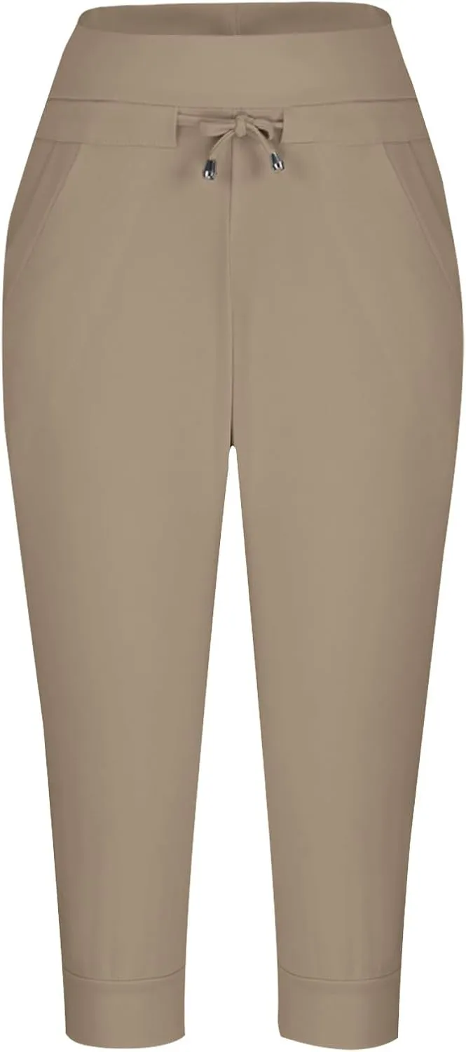 Yoga Capri Pants for Women High Waisted Drawstring Joggers Stretch Lightweight Casual Hiking Cropped Pants with Pocket