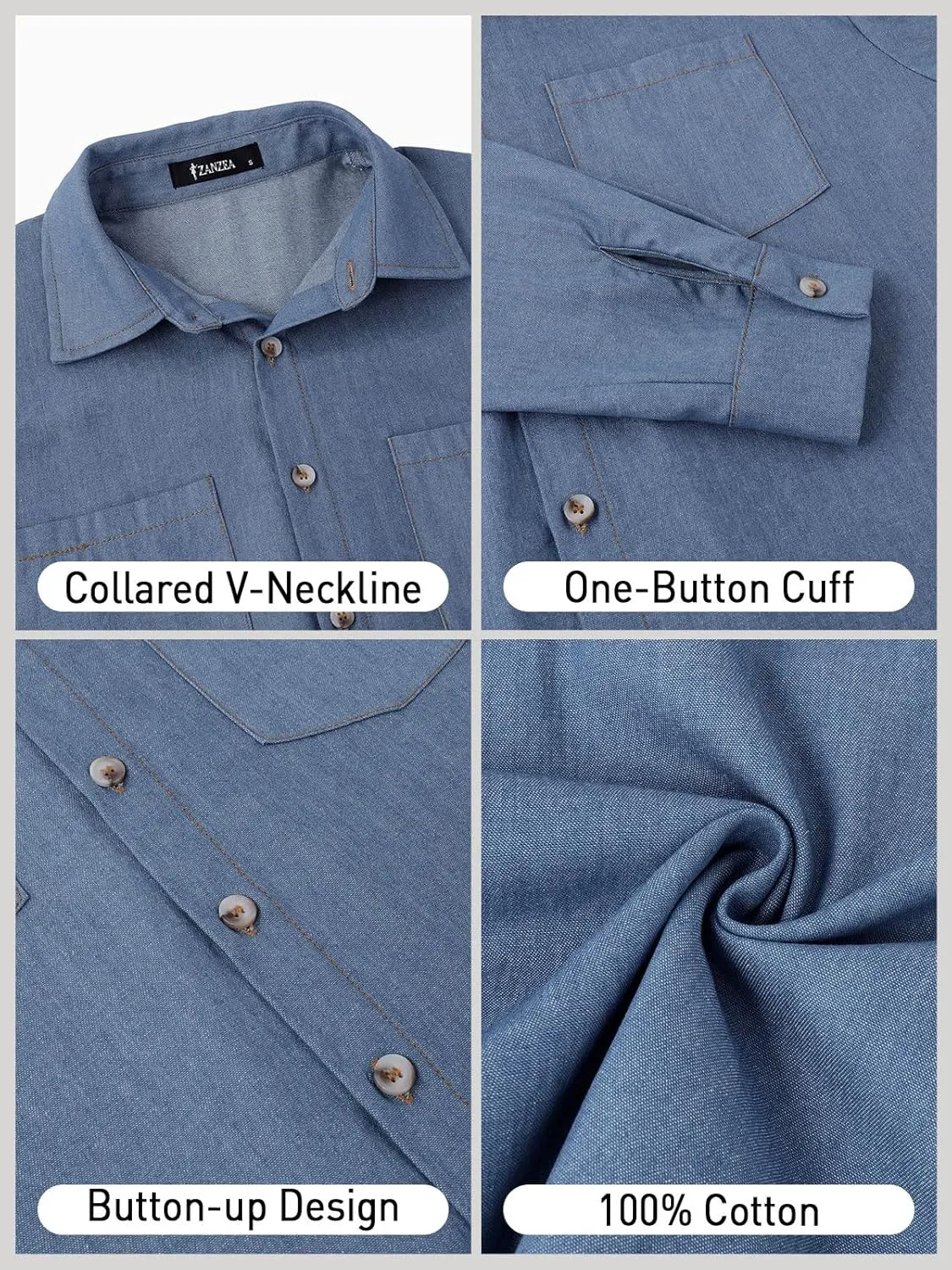 ZANZEA Denim Shirt Women Button Down Shirts Long Sleeve Jean Western Chambray Shirt Casual Blouse Top