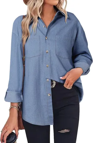 ZANZEA Denim Shirt Women Button Down Shirts Long Sleeve Jean Western Chambray Shirt Casual Blouse Top