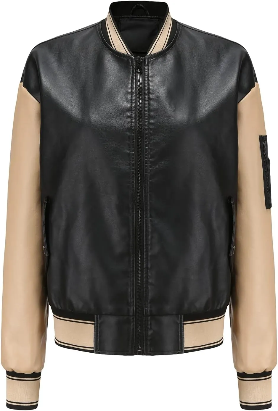 ZBH1985 Women's Leather Casual Baseball Uniform Jacket Coat Varsity Jacket ladies Bomber Jacket