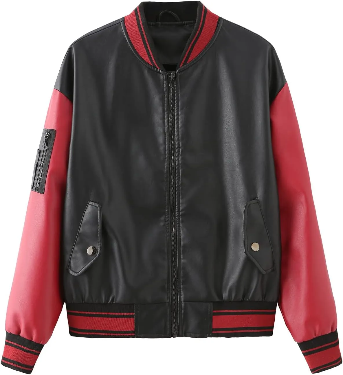 ZBH1985 Women's Leather Casual Baseball Uniform Jacket Coat Varsity Jacket ladies Bomber Jacket