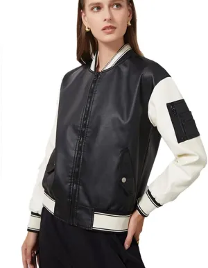 ZBH1985 Women's Leather Casual Baseball Uniform Jacket Coat Varsity Jacket ladies Bomber Jacket