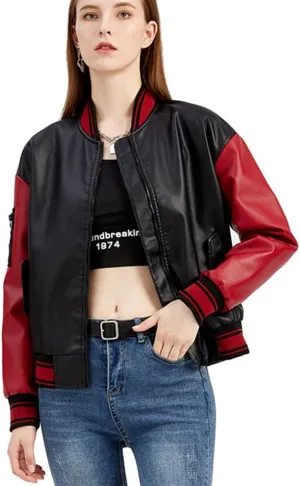ZBH1985 Women's Leather Casual Baseball Uniform Jacket Coat Varsity Jacket ladies Bomber Jacket