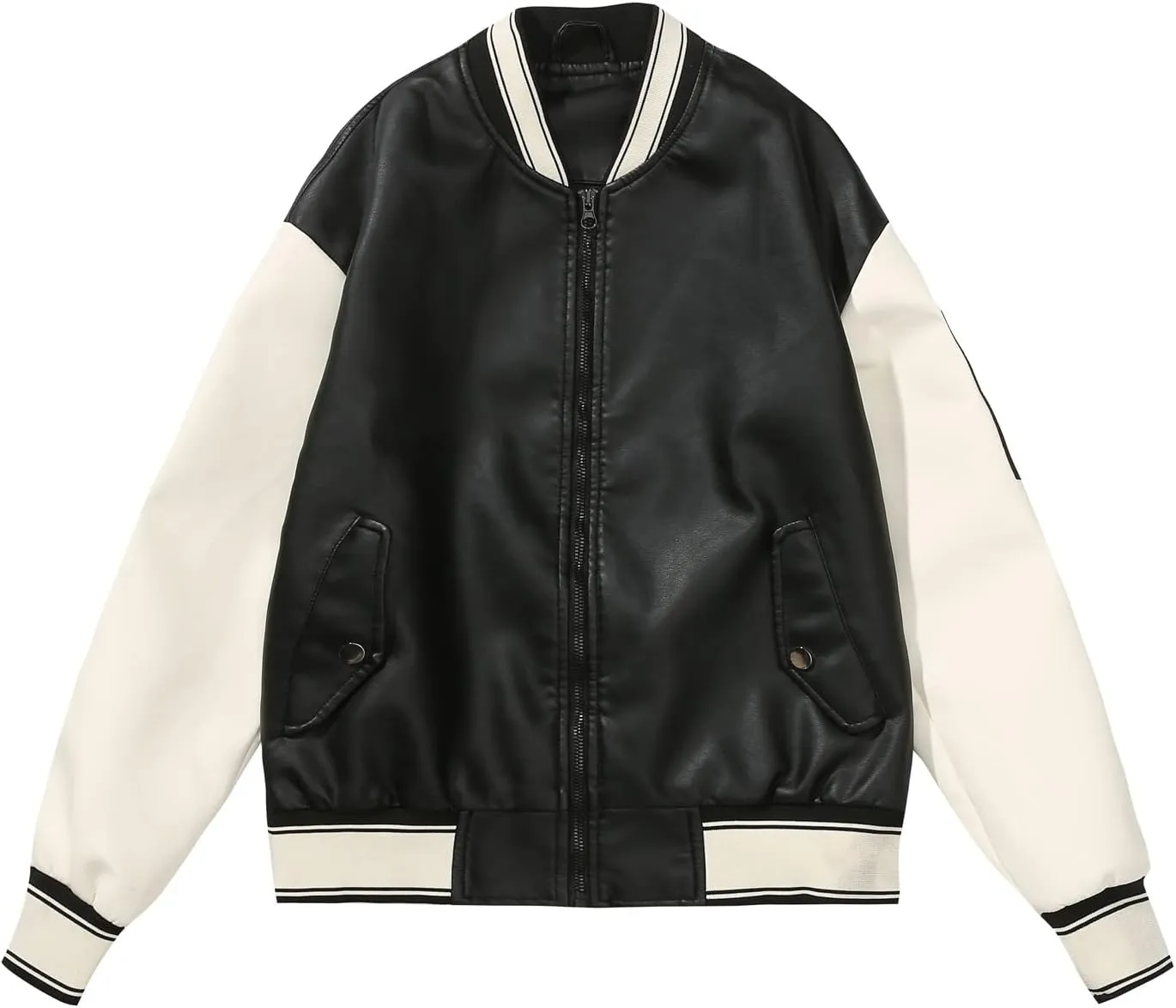 ZBH1985 Women's Leather Casual Baseball Uniform Jacket Coat Varsity Jacket ladies Bomber Jacket