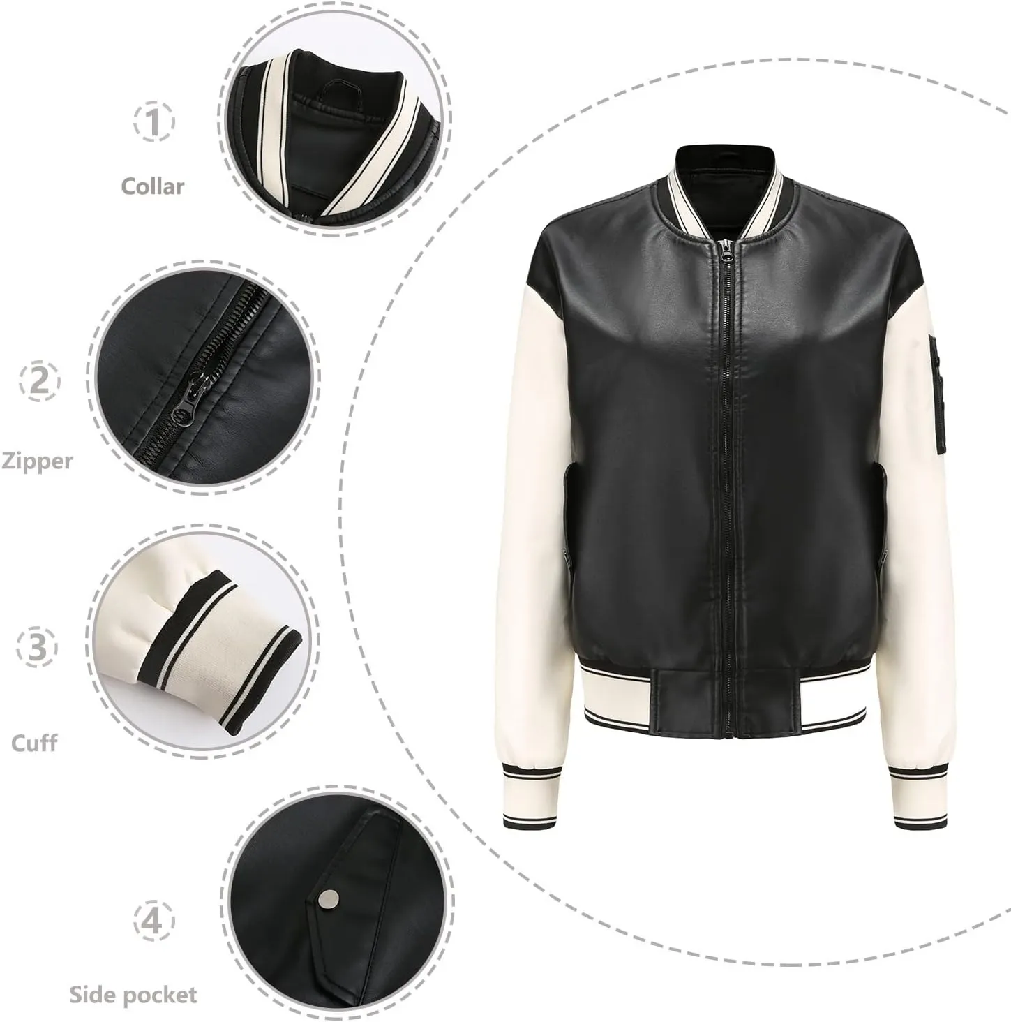 ZBH1985 Women's Leather Casual Baseball Uniform Jacket Coat Varsity Jacket ladies Bomber Jacket