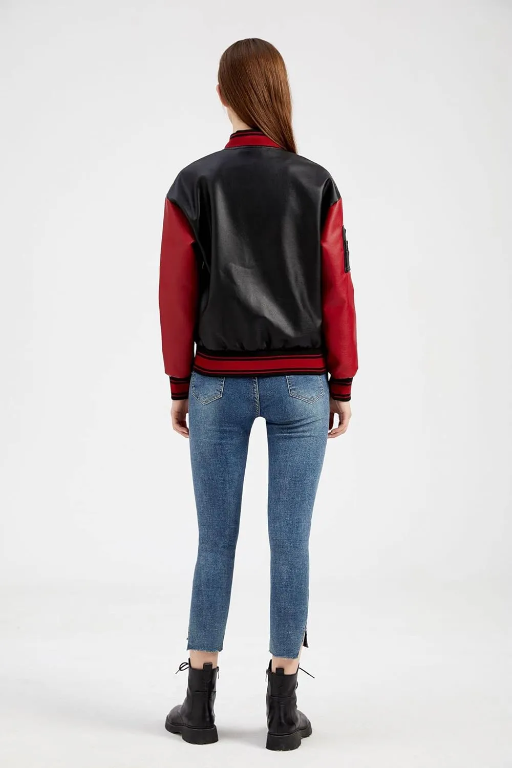 ZBH1985 Women's Leather Casual Baseball Uniform Jacket Coat Varsity Jacket ladies Bomber Jacket