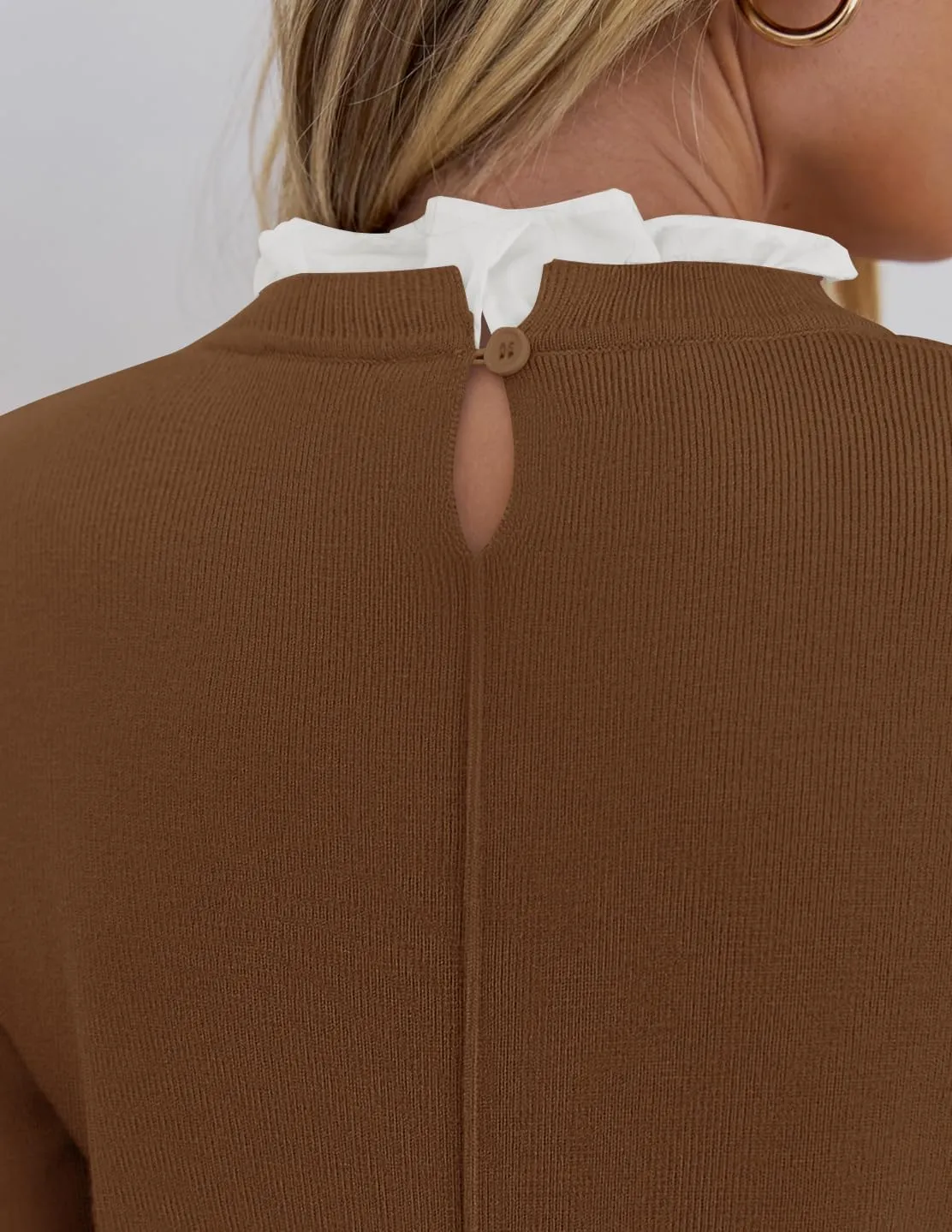 ZESICA Womens Long Sleeve Ruffle Sweaters 2025 Fall Crewneck Color Block Slim Fit Basic Casual Knit Pullover Sweater Tops