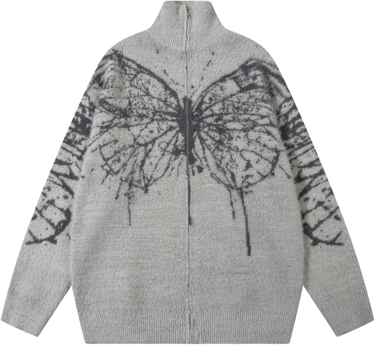 Zip Up Butterfly Print Cardigan Sweater Goth Sweater Y2k Grunge Clothes Oversized Sweater Vingate Sweater