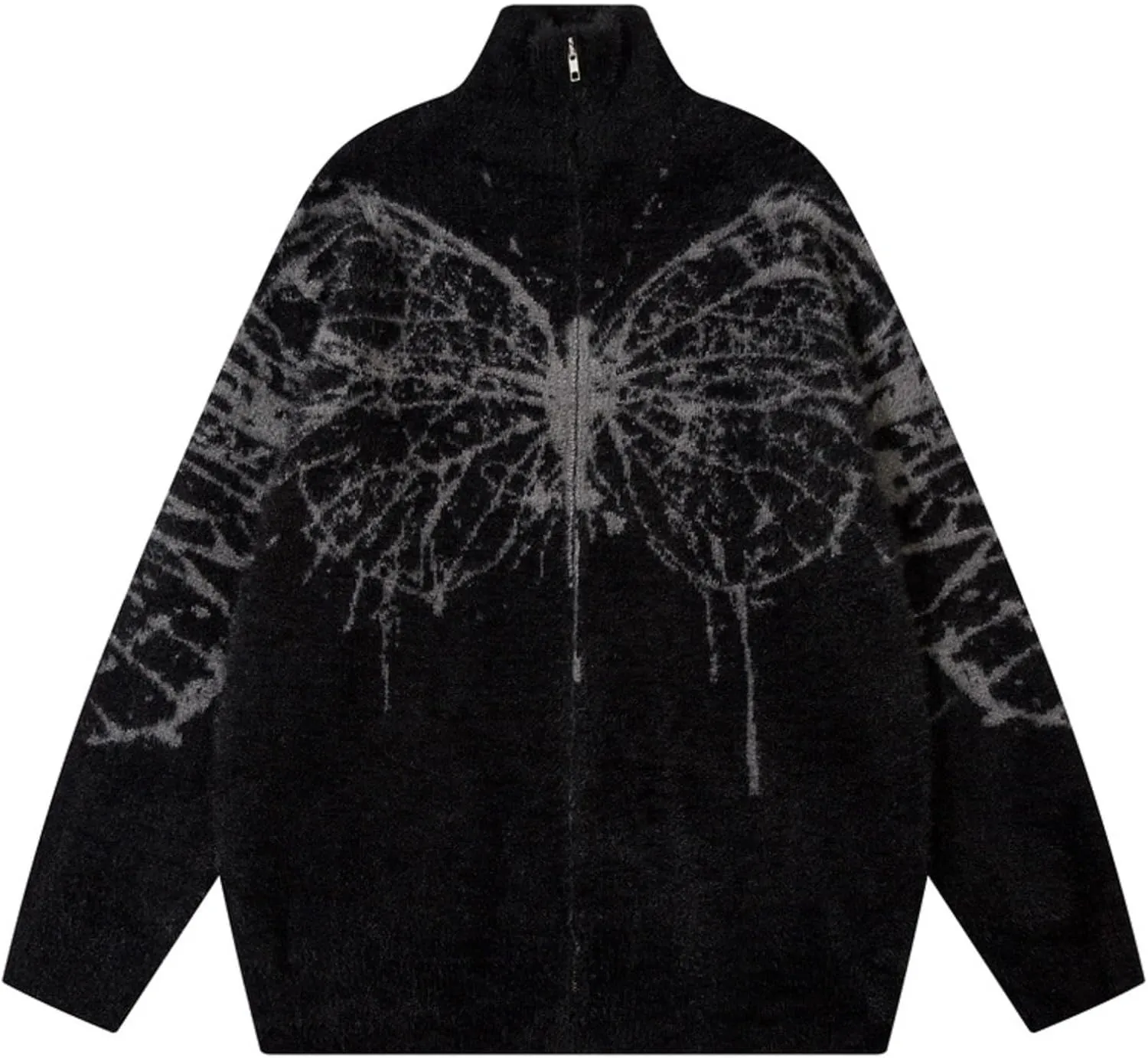 Zip Up Butterfly Print Cardigan Sweater Goth Sweater Y2k Grunge Clothes Oversized Sweater Vingate Sweater