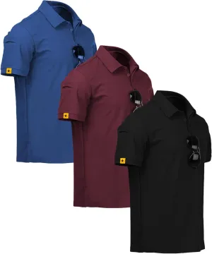ZITY 3 Pack Mens Polo Shirt Short Sleeve Sports Performance Business Casual Golf Shirts for Men Collared Tactical T-Shirts