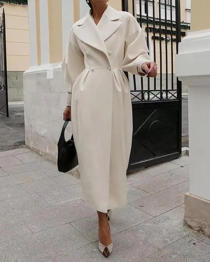 ZOCAVIA Women's Trench Coat Double Breasted Notch Lapel Pea Coats Business Casual Lantern Sleeve Maxi Long Wool Coat