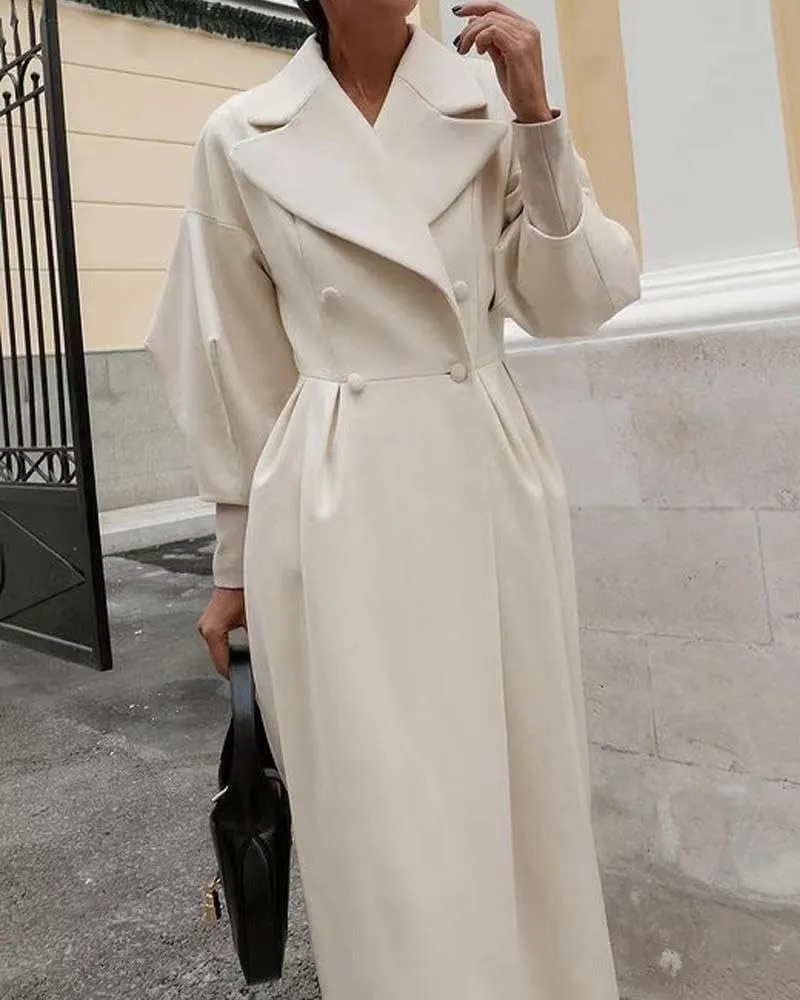 ZOCAVIA Women's Trench Coat Double Breasted Notch Lapel Pea Coats Business Casual Lantern Sleeve Maxi Long Wool Coat