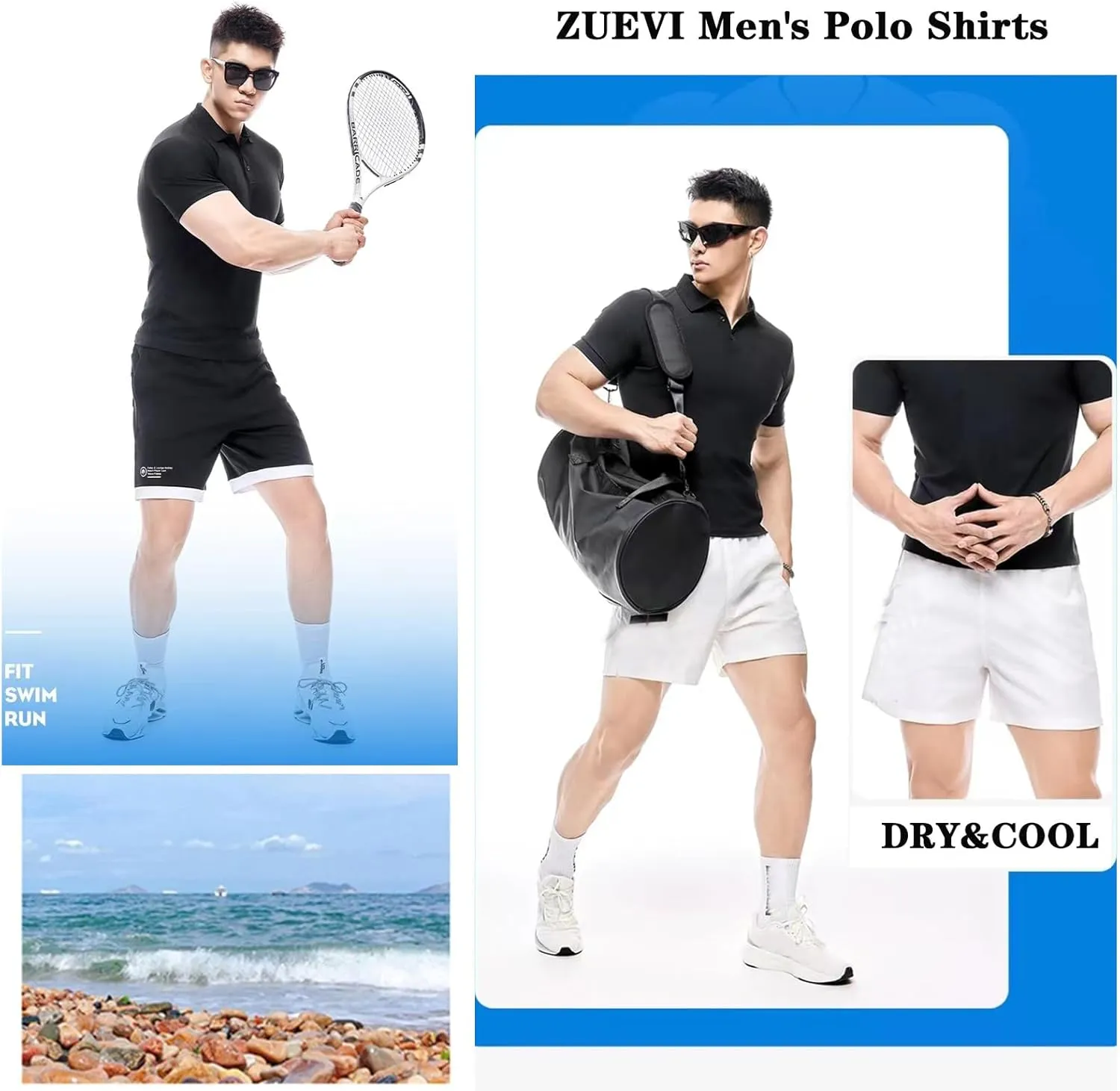 ZUEVI Men's Polo Shirts Short Sleeve Performance Designed Golf Polos Quick Dry Collared T-Shirts for Men Daily Casual Outdoor